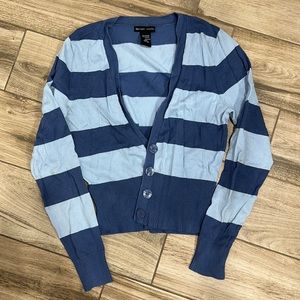 New York & Company | Blue Stripe | Cropped Cardigan | Size XS